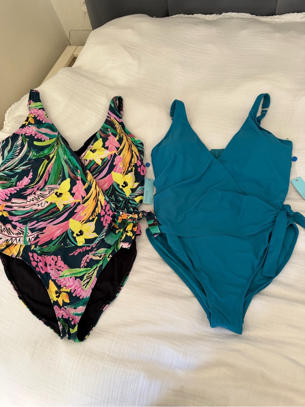 Floral Tropical Navy One-Piece Swimsuits bundle nwt size 16